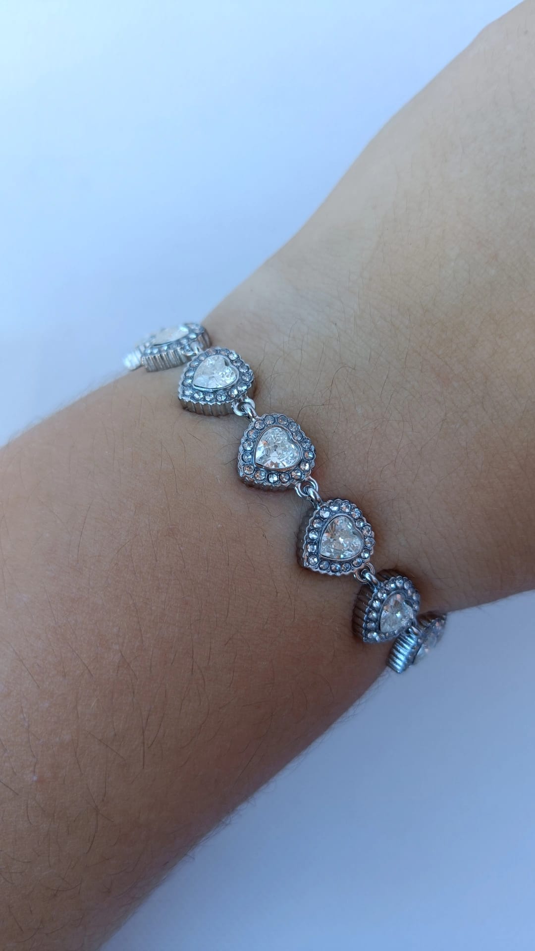 Pulseira de Aço Prateado de Corações Angelic Inspiração Swarovski