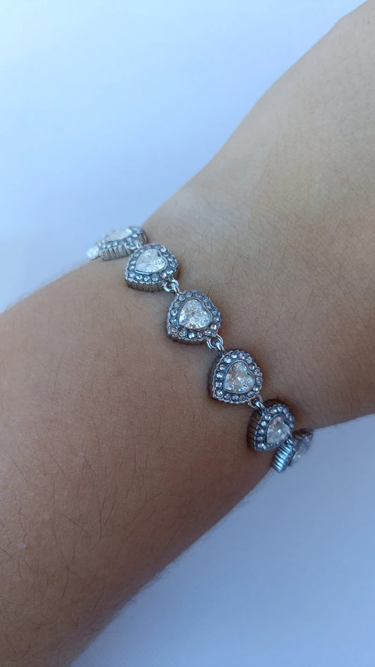 Pulseira de Aço Prateado de Corações Angelic Inspiração Swarovski