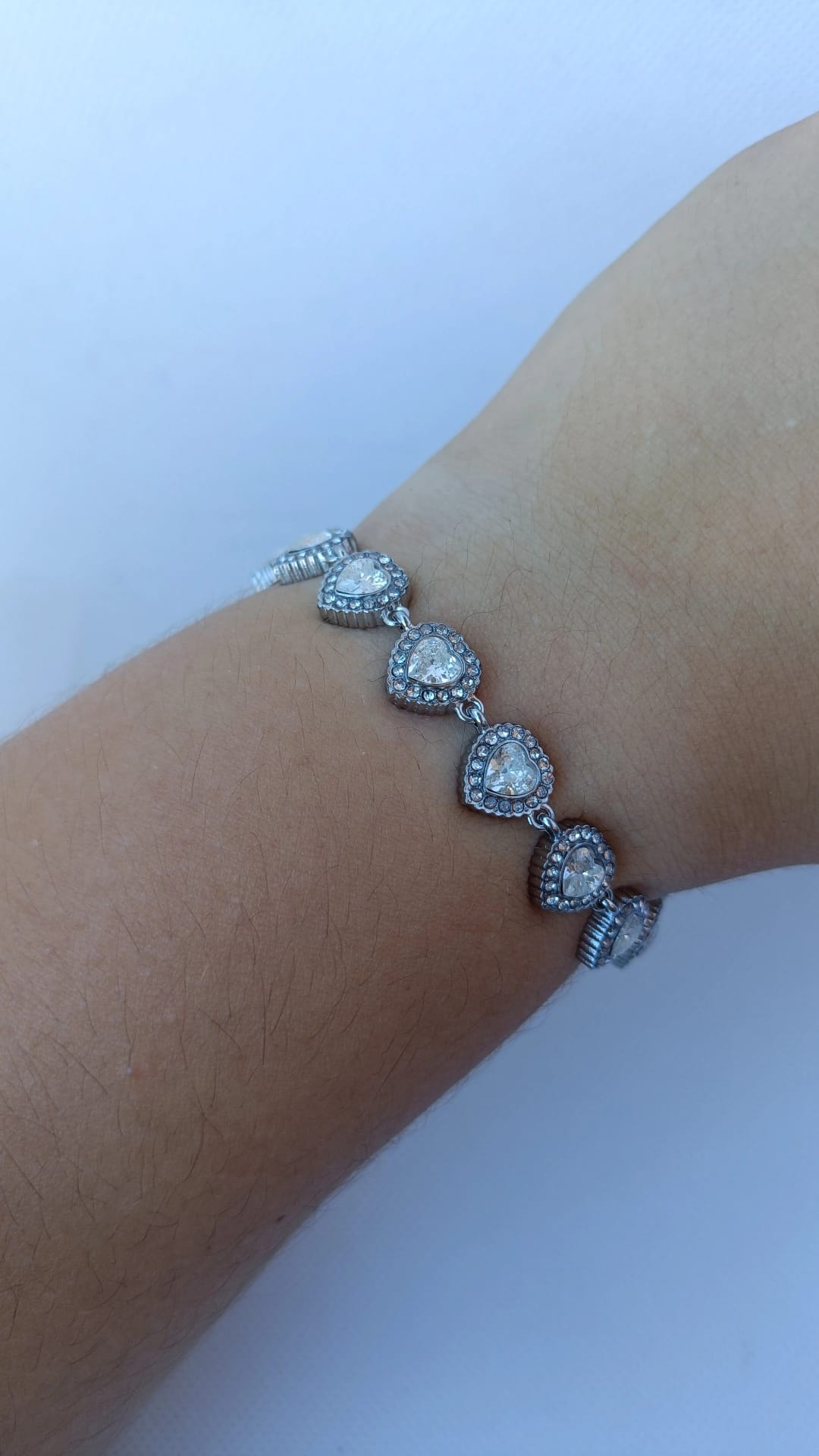 Pulseira de Aço Prateado de Corações Angelic Inspiração Swarovski