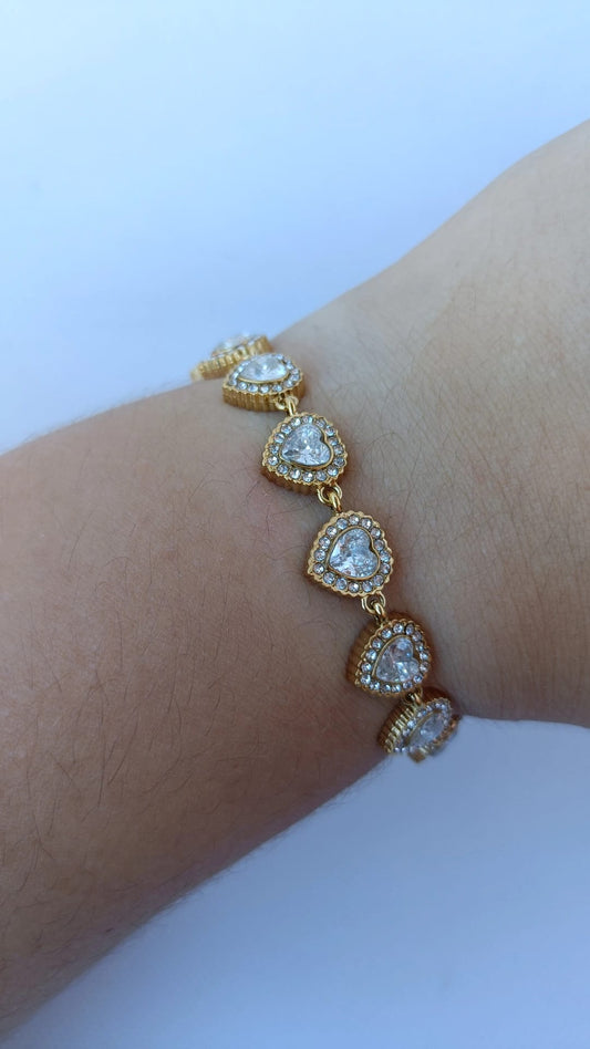 Pulseira de Aço Dourado de Corações Angelic Inspiração Swarovski