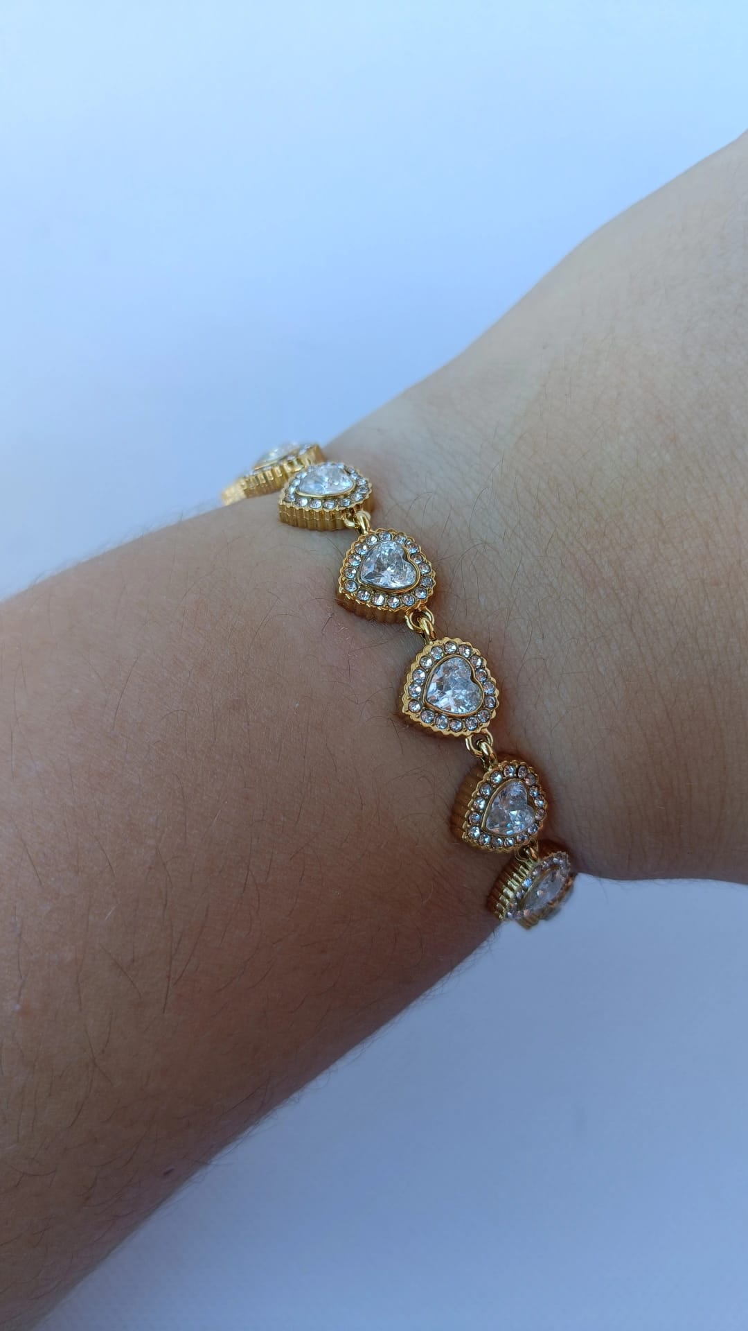 Pulseira de Aço Dourado de Corações Angelic Inspiração Swarovski