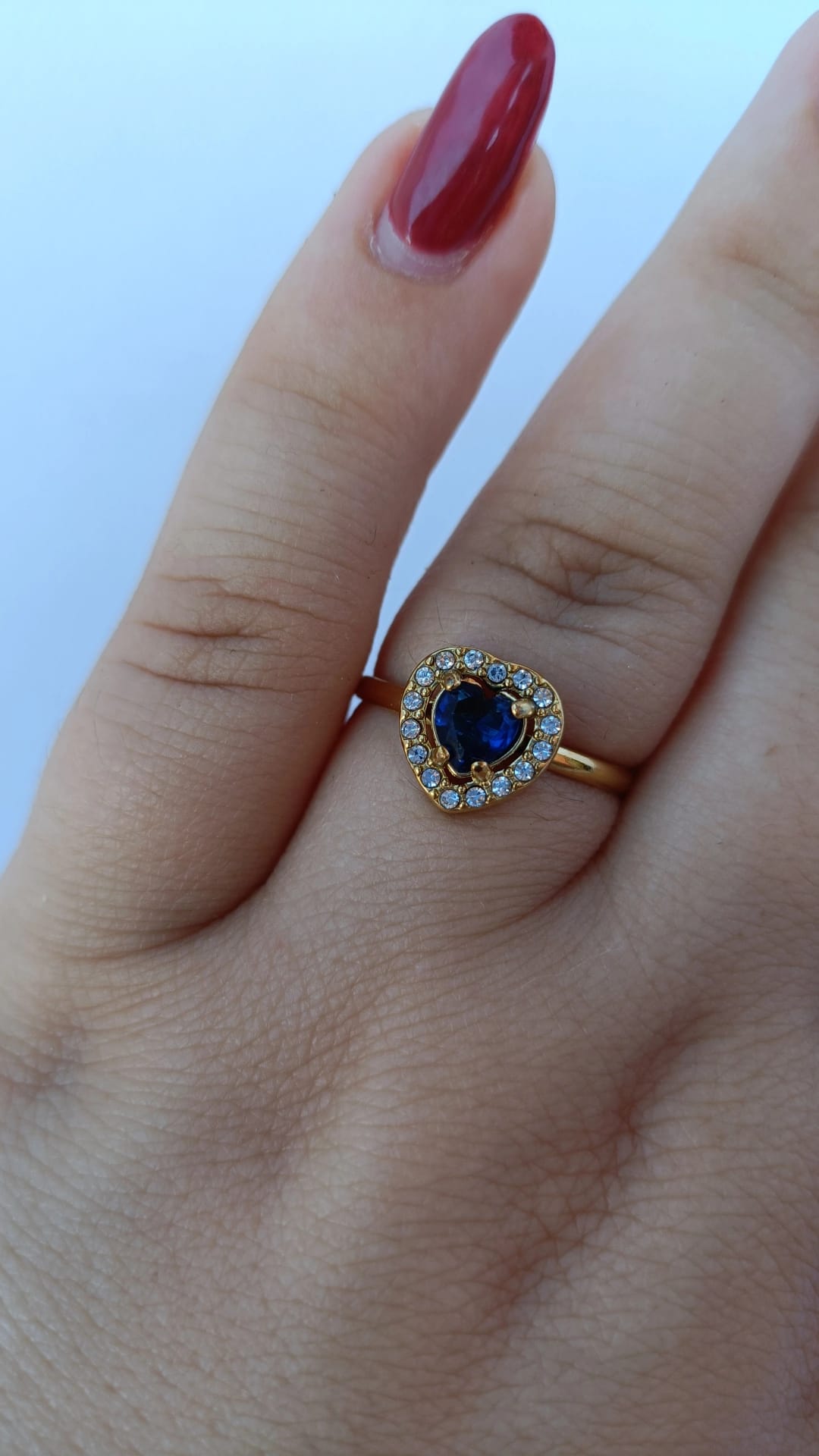 Anel de Aço Dourado de Coração Azul Inspiração Swarovski