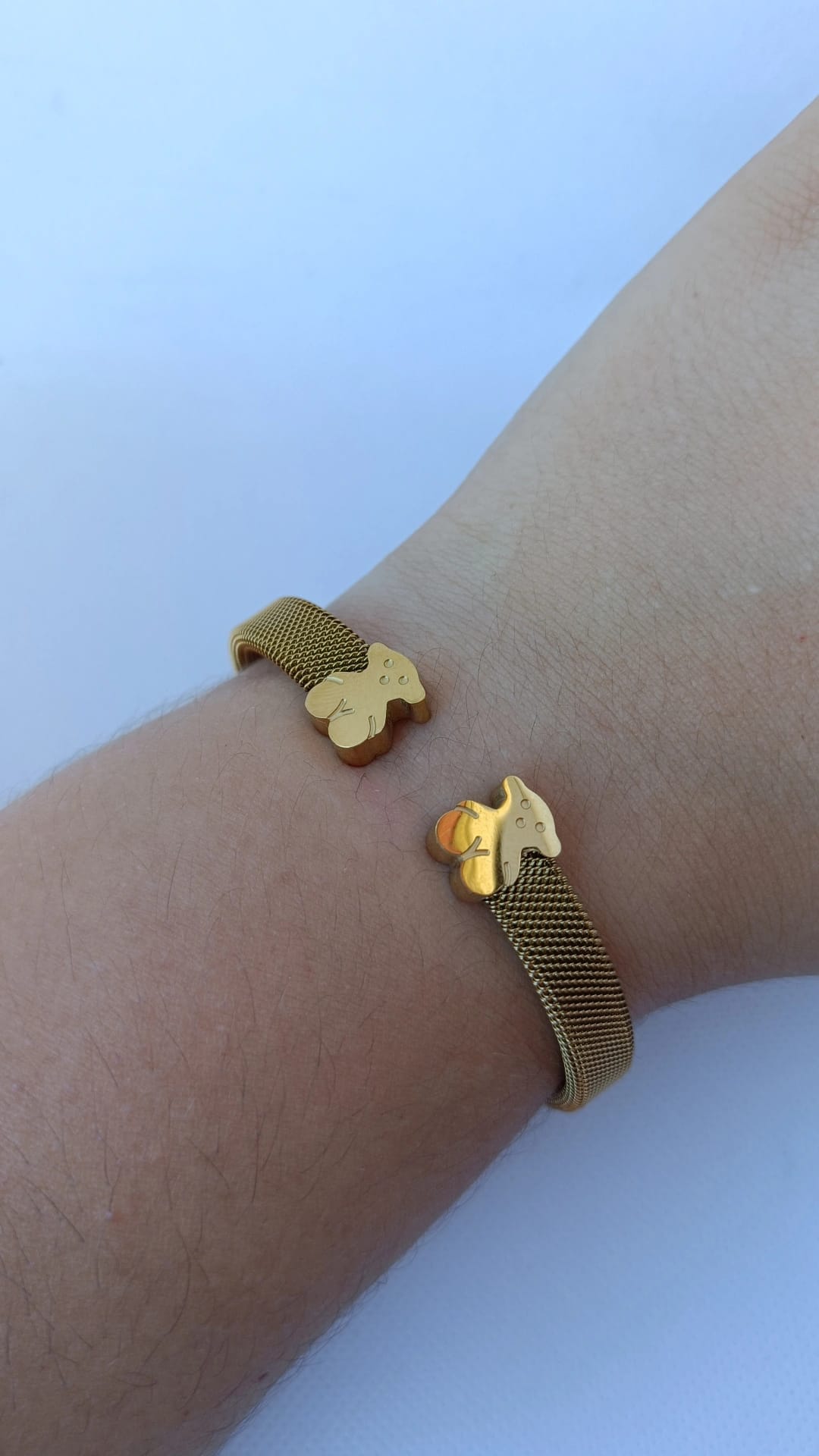 Pulseira de Aço Dourado Rígida de 2 Ursos