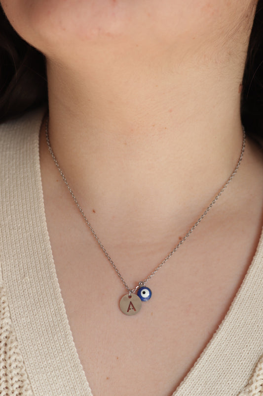 Colar de Aço de Inicial + Olho Turco