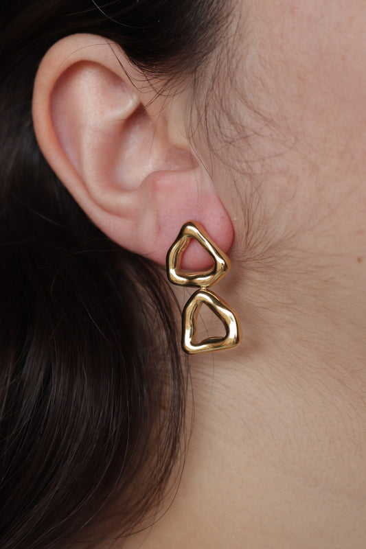 Brincos de Aço Dourado Duplos Minimalistas