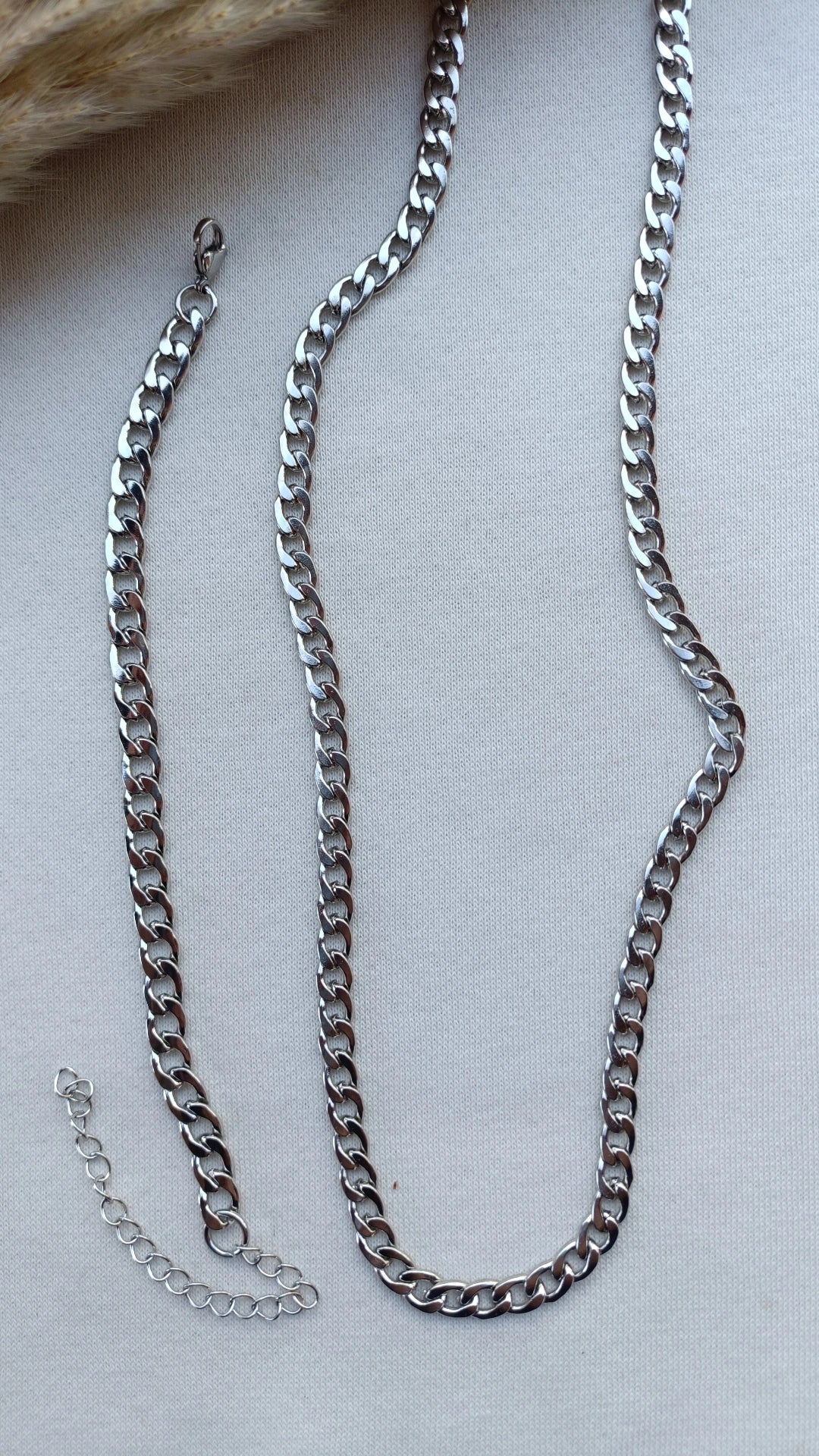 Conjunto de Aço Prateado Masculino de Corrente Fina