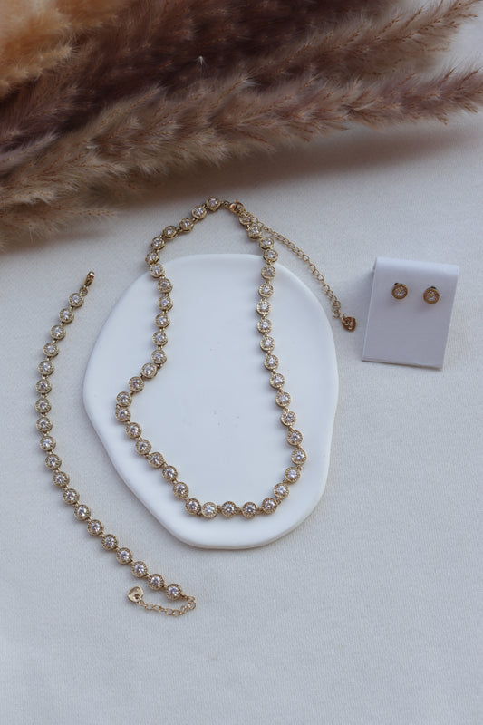 Conjunto de Aço Dourado Inspiração Swarovski