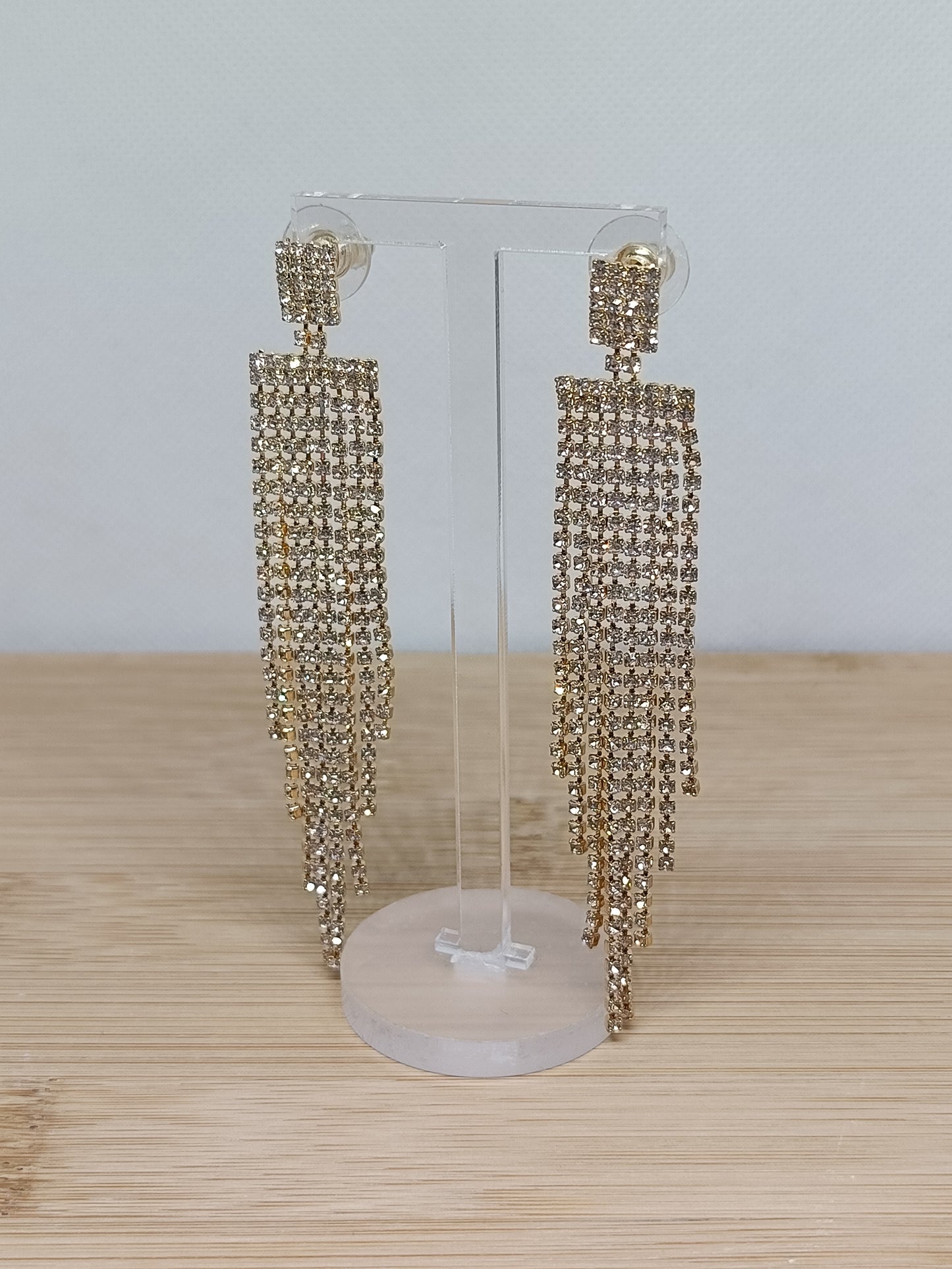 Brincos de Aço Dourado Compridos com Zircónicas