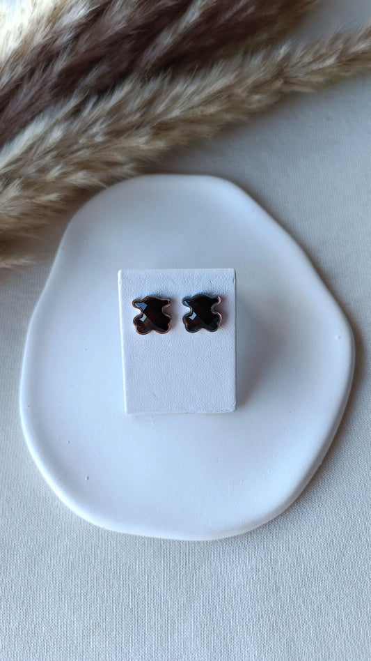 Brincos de Aço Prateado de Urso Preto
