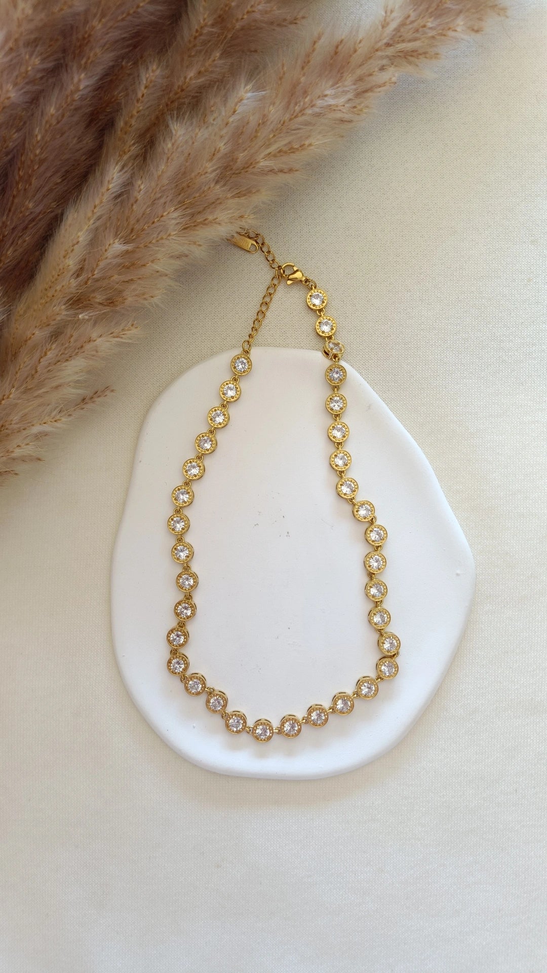 Colar de Aço Dourado Inspiração Swarovski