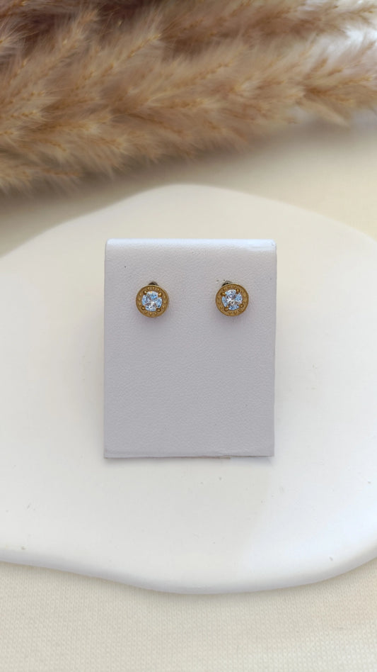 Brincos de Aço Dourado Inspiração Swarovski