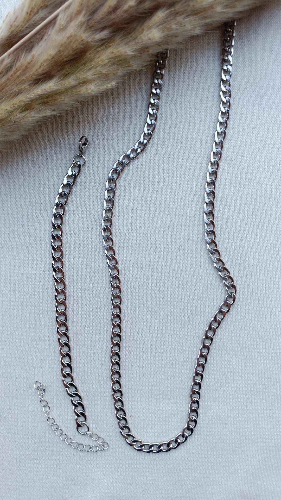 Conjunto de Aço Prateado Masculino de Corrente Fina