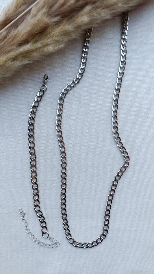 Conjunto de Aço Prateado Masculino de Corrente Fina
