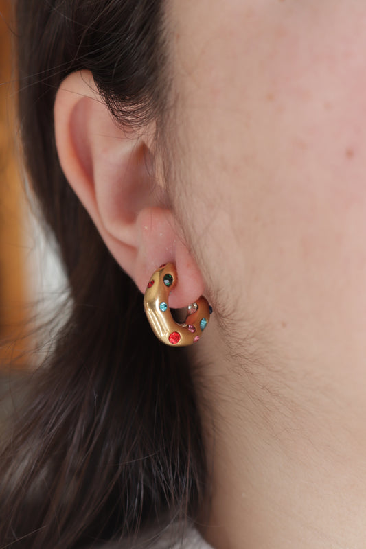 Argolas de Aço Dourado com Zircónicas Coloridas