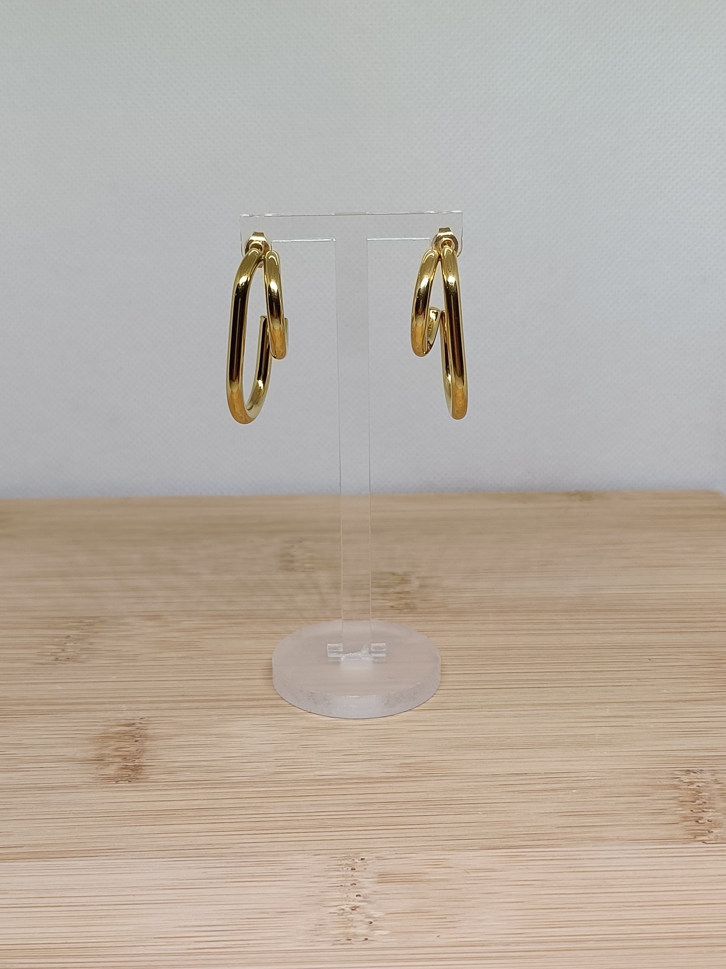 Brincos de Aço Dourado Duplos Simples