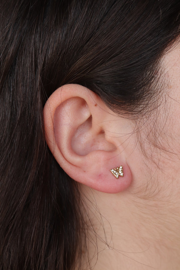 Brincos de Aço Dourado de Borboleta com Brilhantes (2º furo)