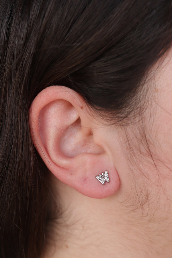 Brincos de Aço Prateado de Borboleta com Brilhantes (2º furo)