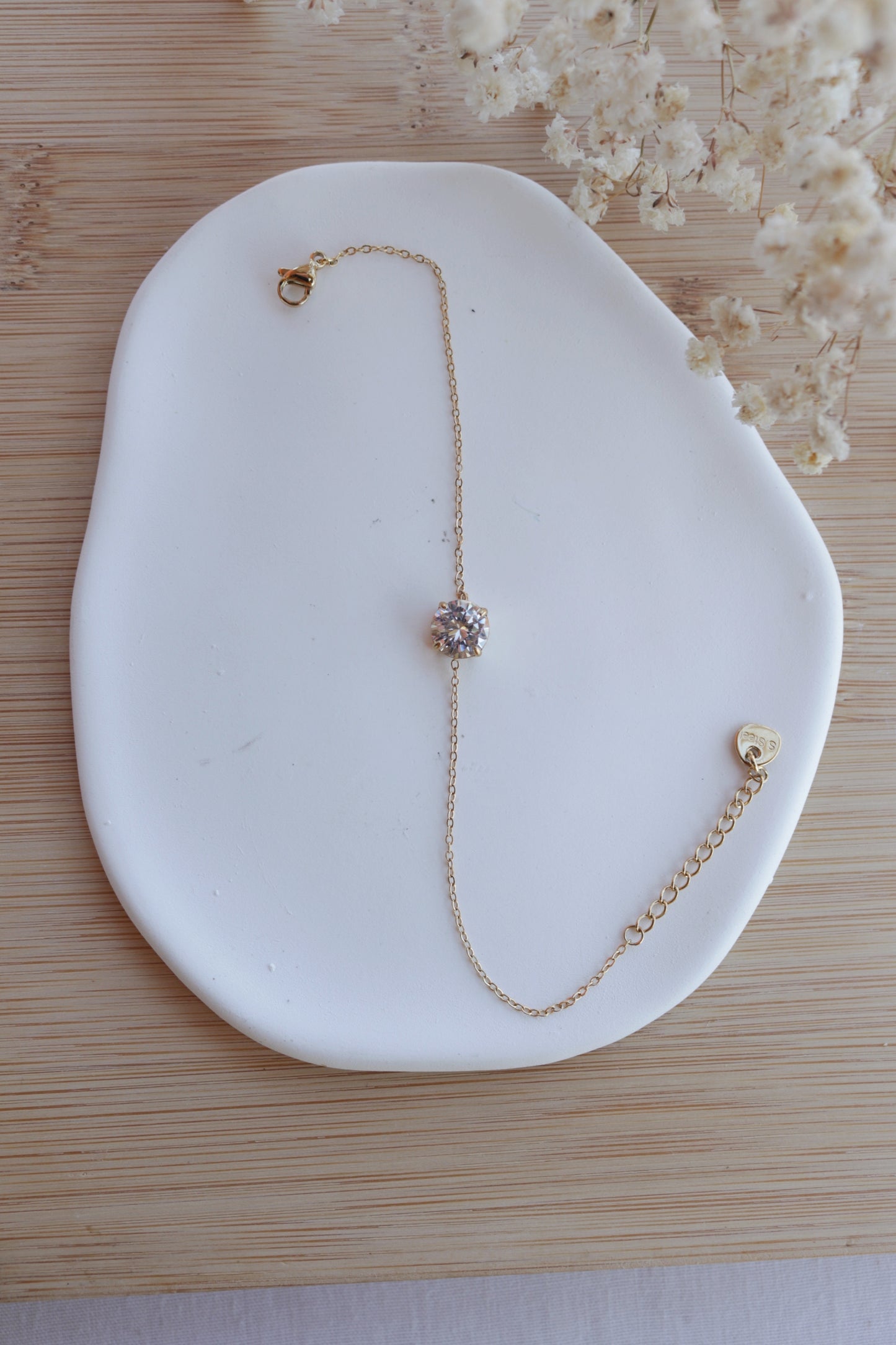 Pulseira de Aço Dourado com Zircónica Branca