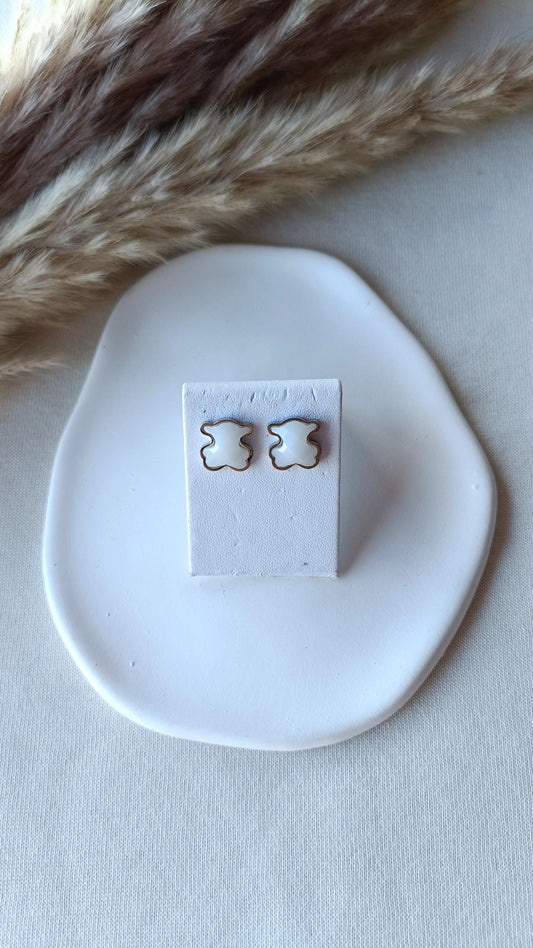 Brincos de Aço Prateado de Urso Branco Madrepérola