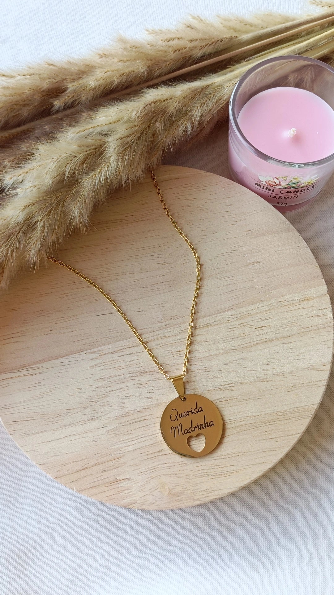 Colar de Aço Dourado Redondo "Querida Madrinha"