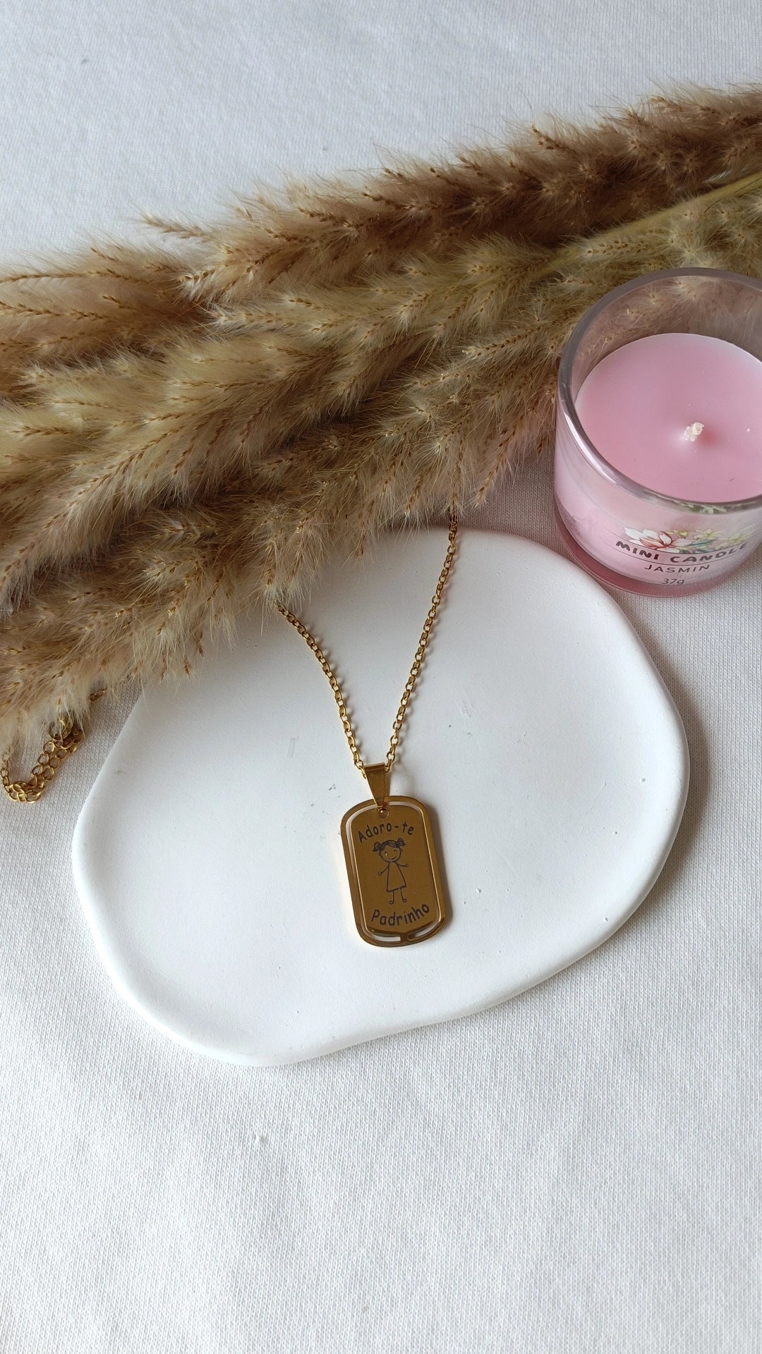 Colar de Aço Dourado Retangular de Menina "Adoro-te Padrinho"