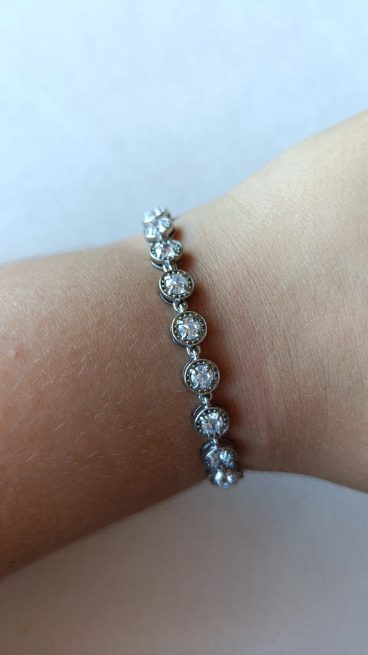 Pulseira de Aço Prateado Inspiração Swarovski