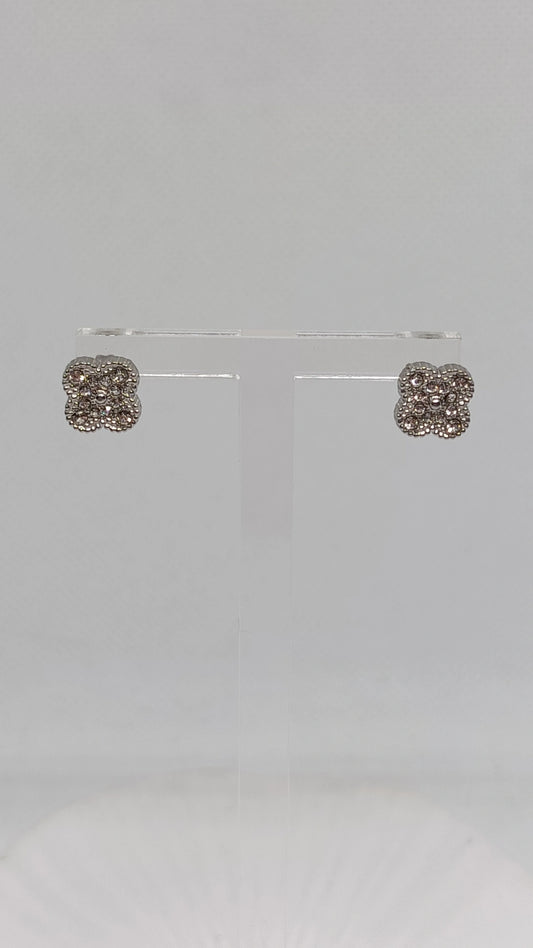 Brincos de Aço Prateado de Trevos Minis com Brilhantes