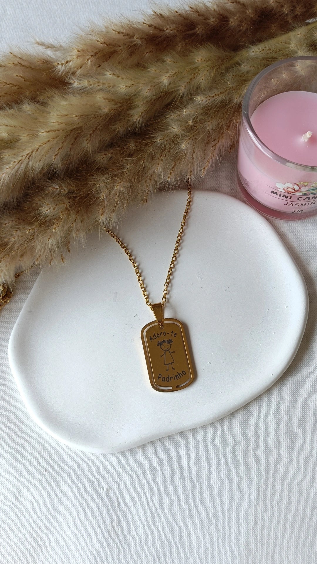 Colar de Aço Dourado Retangular de Menina "Adoro-te Padrinho"