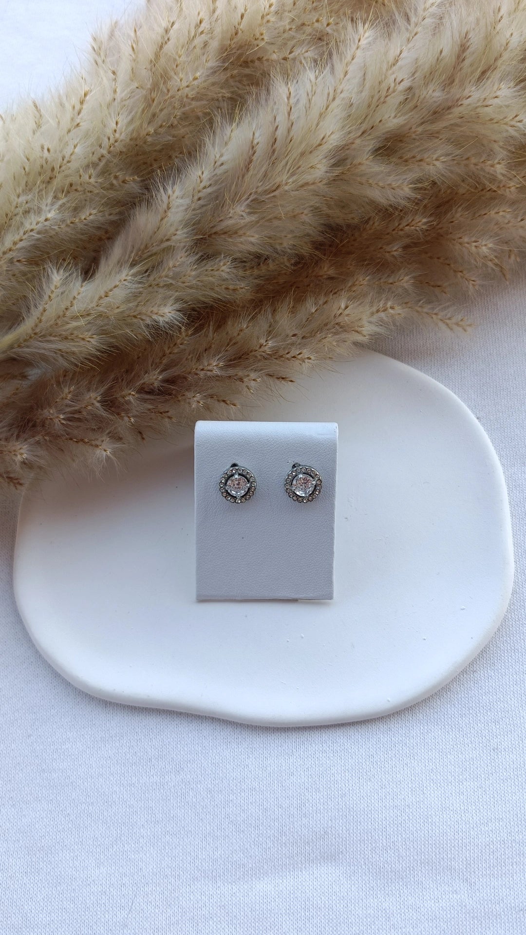 Brincos de Aço Prateado Inspiração Swarovski com Brilhantes à Volta
