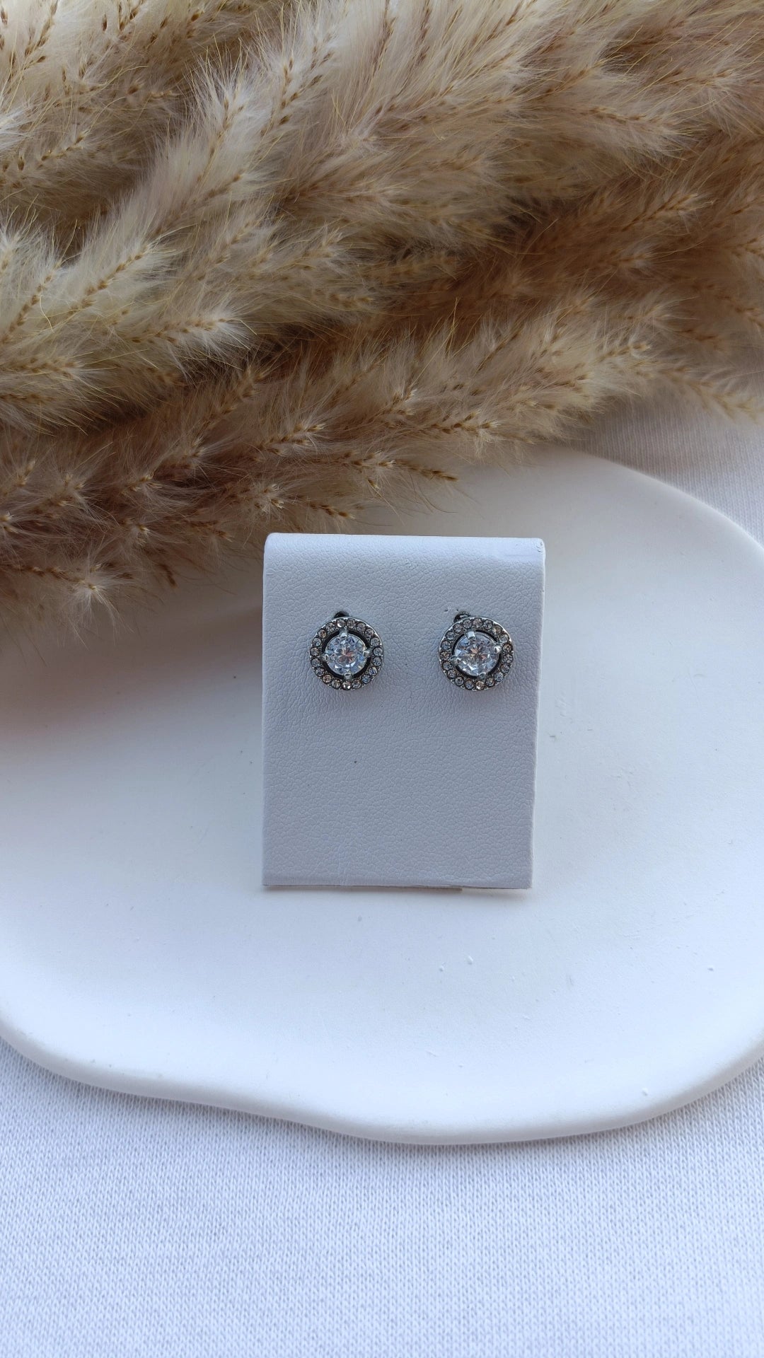Brincos de Aço Prateado Inspiração Swarovski com Brilhantes à Volta