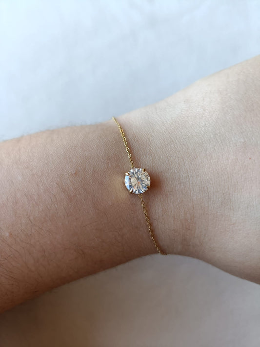 Pulseira de Aço Dourado com Zircónica Branca