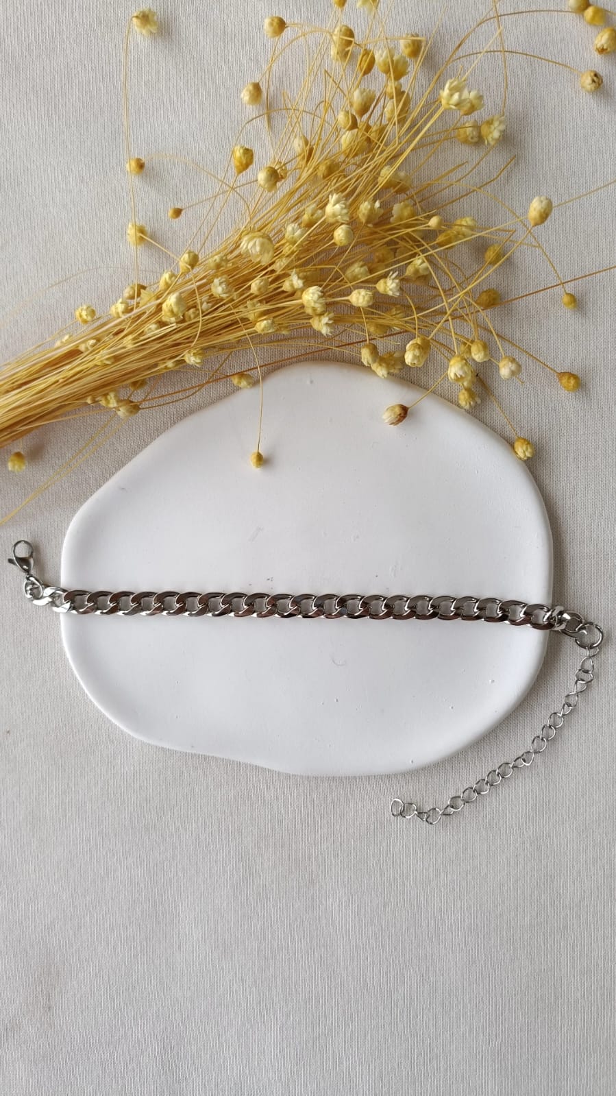 Pulseira de Aço Prateado Masculina de Corrente Fina