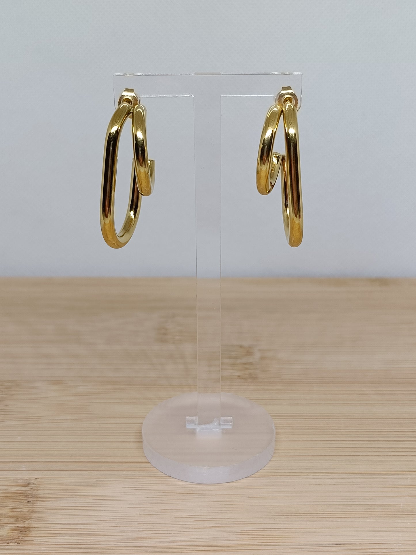 Brincos de Aço Dourado Duplos Simples