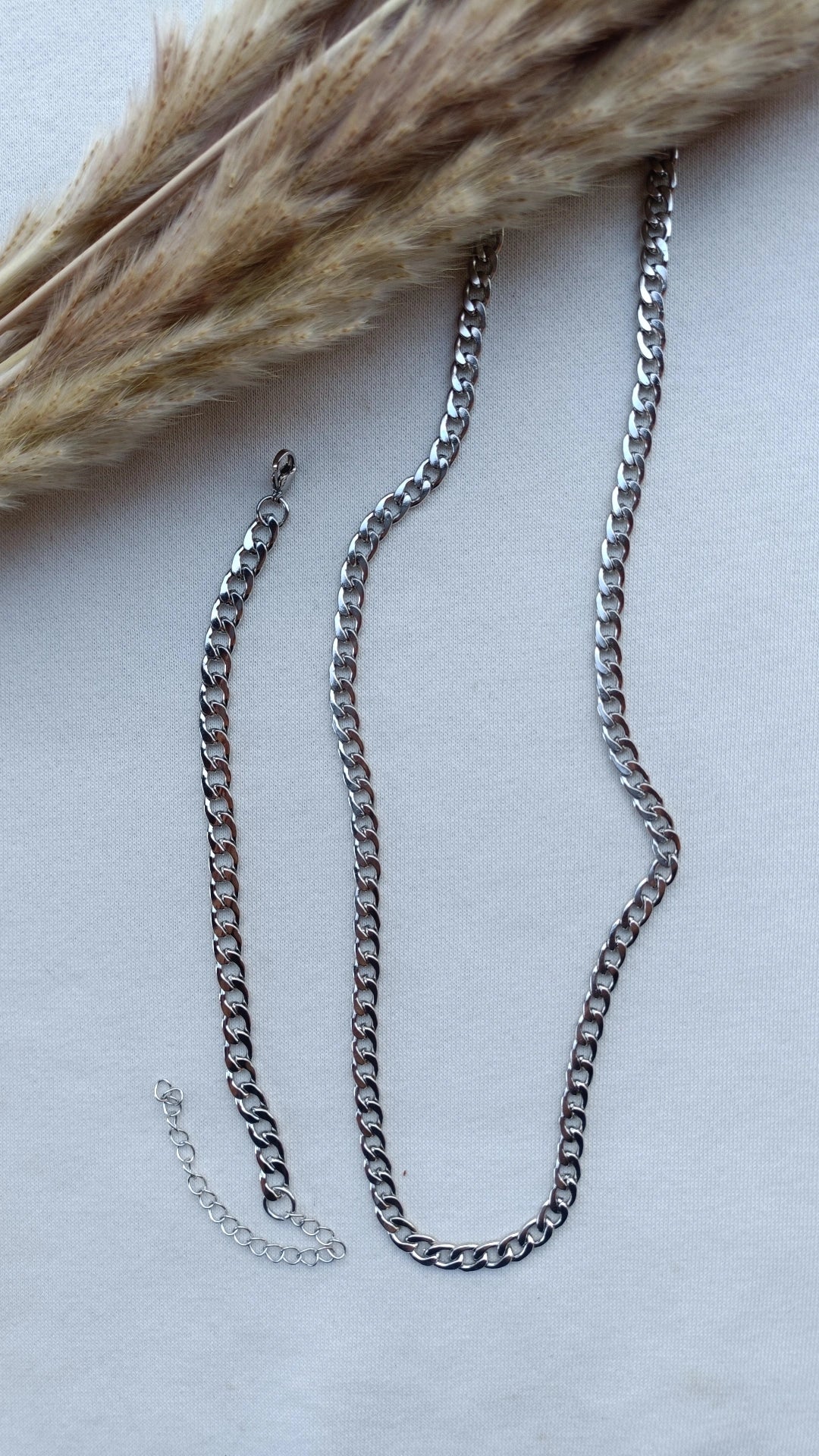 Conjunto de Aço Prateado Masculino de Corrente Fina