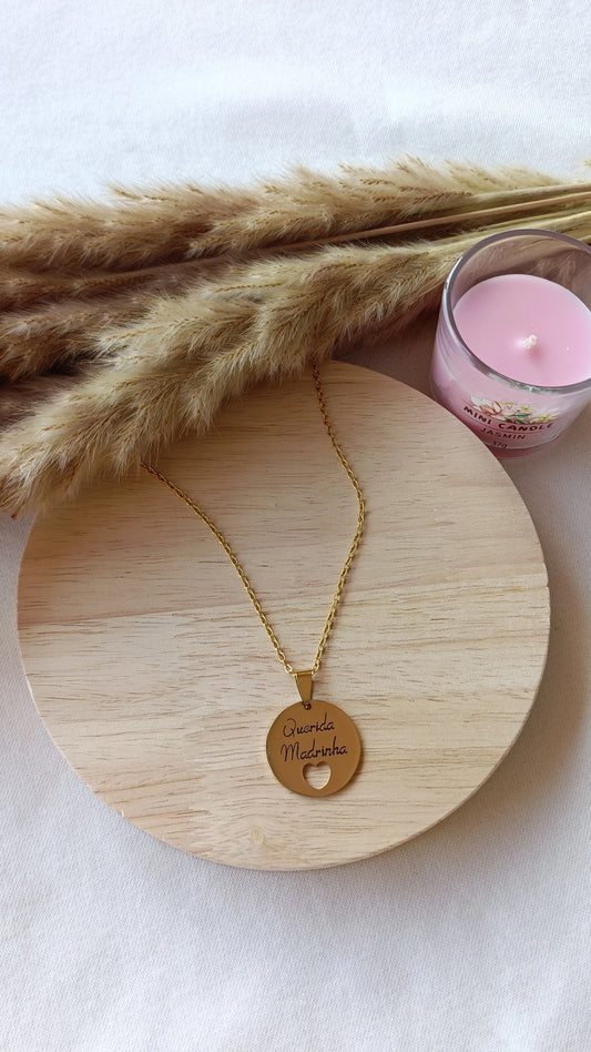 Colar de Aço Dourado Redondo "Querida Madrinha"