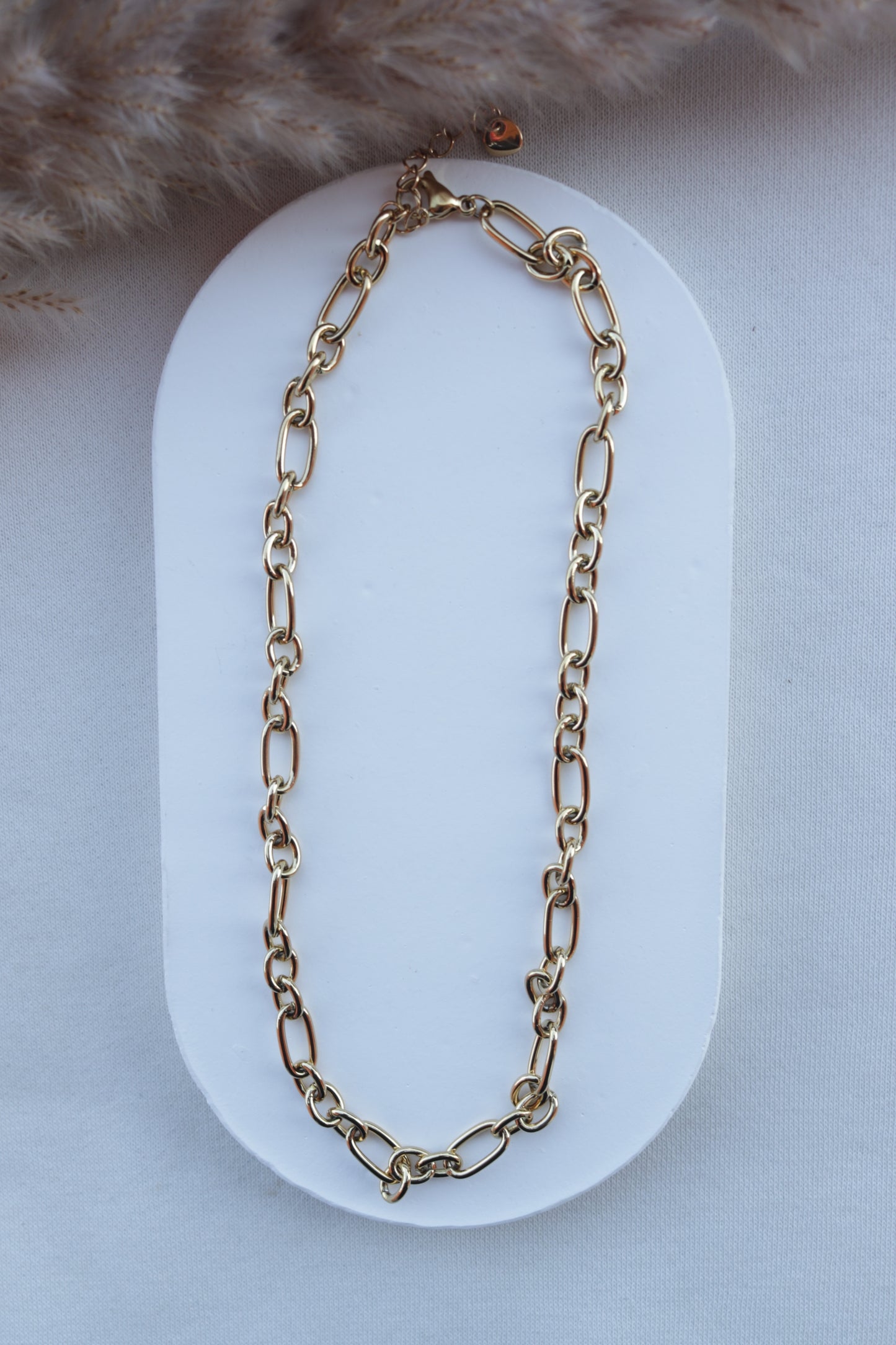Colar de Aço Dourado de Duplos Elos Simples