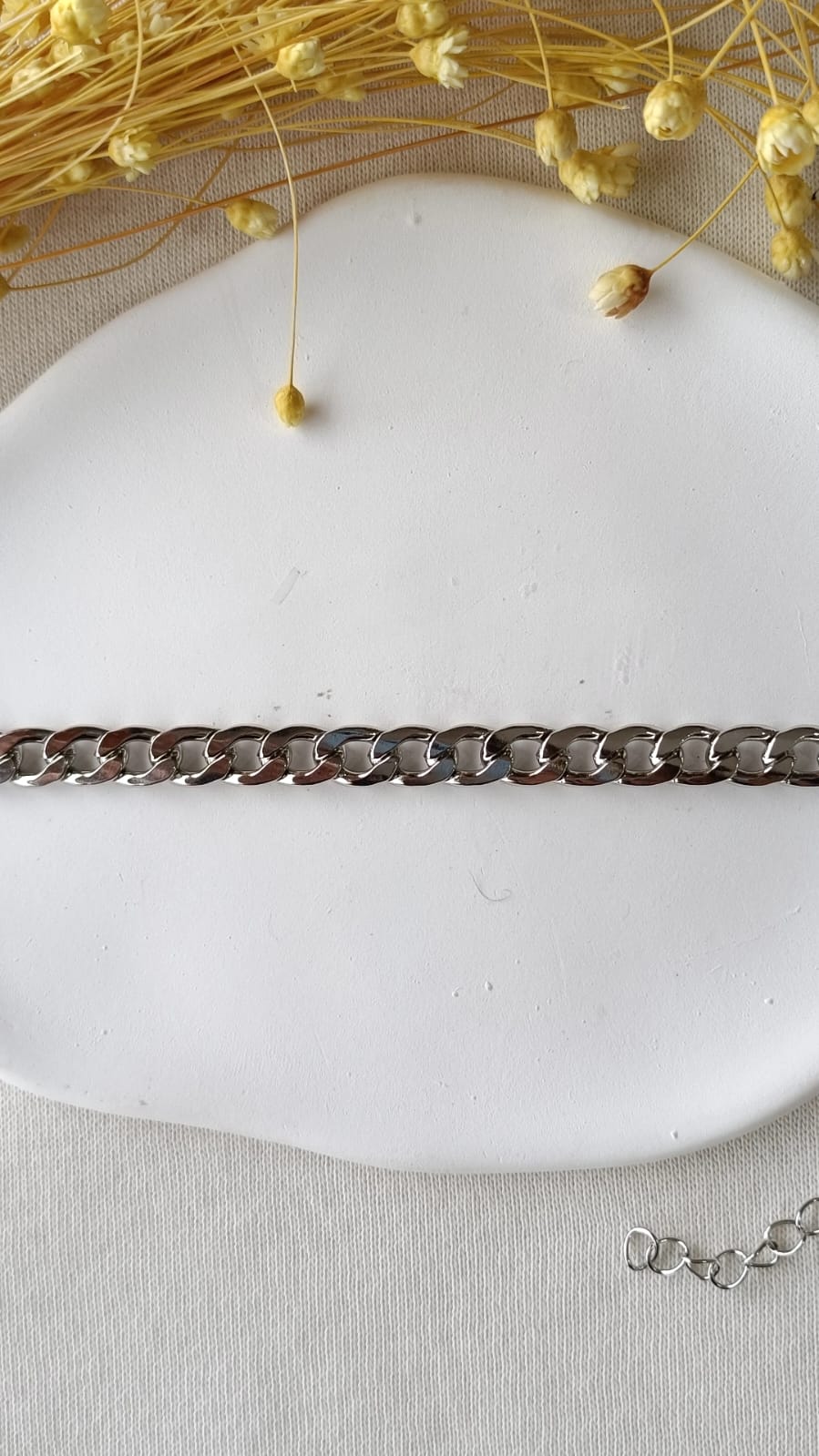 Pulseira de Aço Prateado Masculina de Corrente Fina