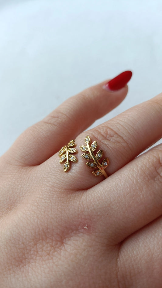 Anel de Aço Dourado de Dupla Flor